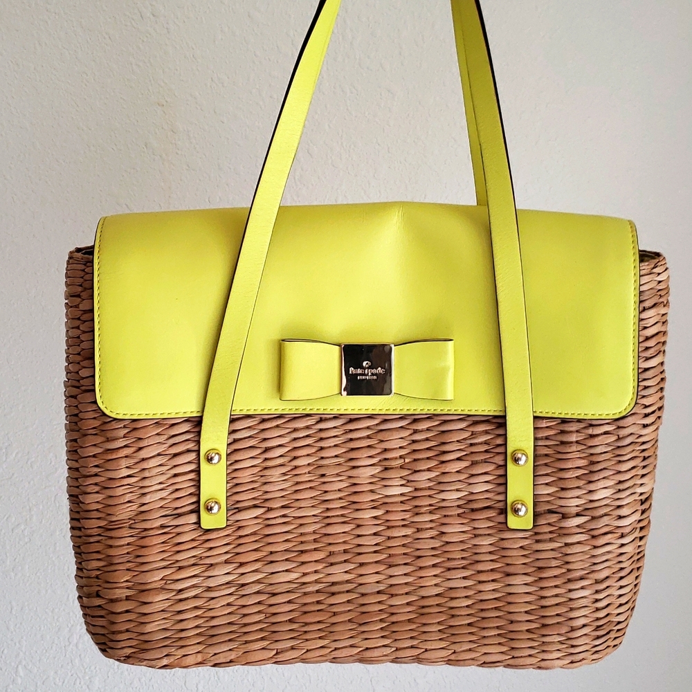 Kate Spade Natural Vita Limoni Large Luisa Straw and Lemon Leather Shoulder Bag